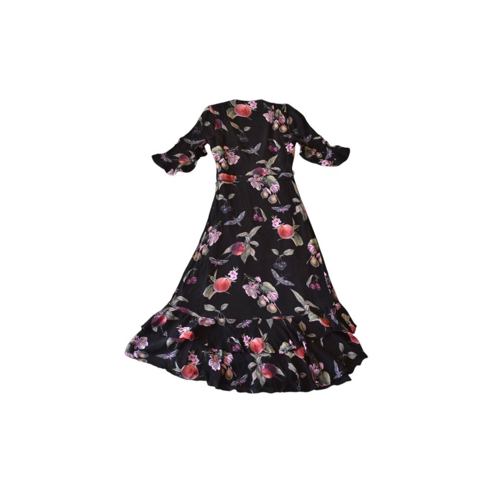 ALLSAINTS Delana Soleil Printed Maxi True Wrap Dress Size 2 Black Fruit - Picture 6 of 7